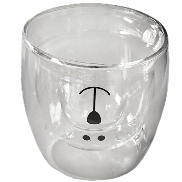 Double-Layer Clear Glass Insulated Beverage Cup Cute Teddy Bear Design NWOT - Picture 2 of 6